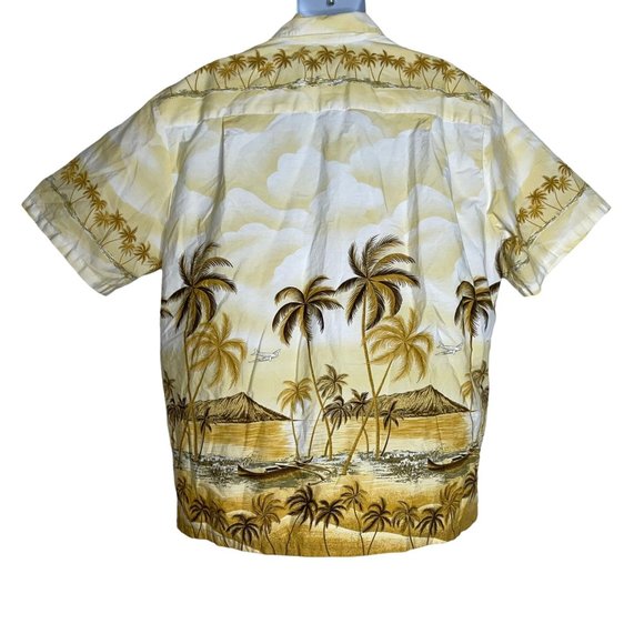 Vintage Ky's Yellow Airplane Beach Volcano Hawaiian Aloha Shirt Men's 2XL - Picture 6 of 10